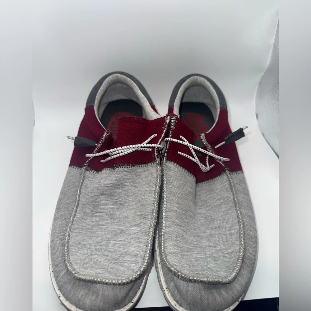 Hey Dude Gray and Burgundy Loafers. Size 13